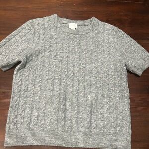 Women’s Short Sleeve Cable Knit Sweater - Light Gray